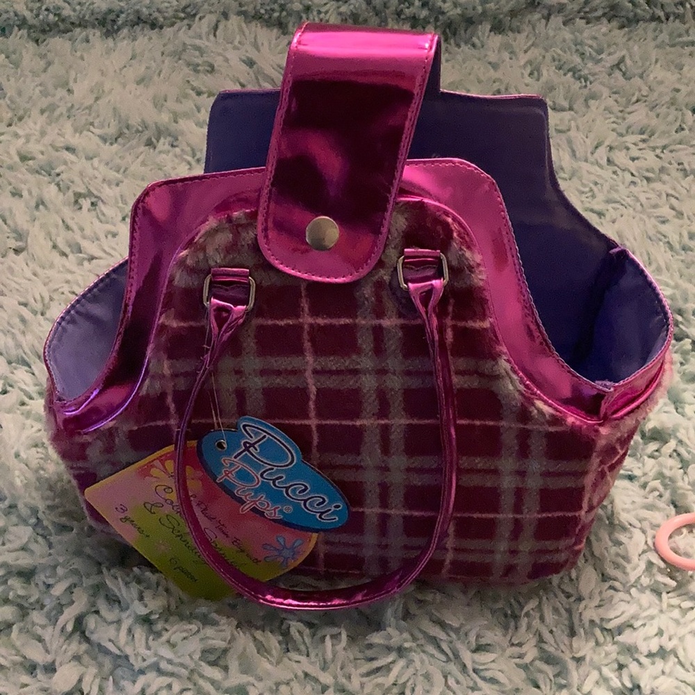 Purple and pink plaid Pucci Pups carrier w/ tag.